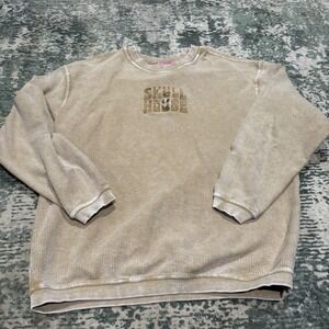 Skull House‎ corded crewneck sweatshirt M/L Beige Skull Grunge